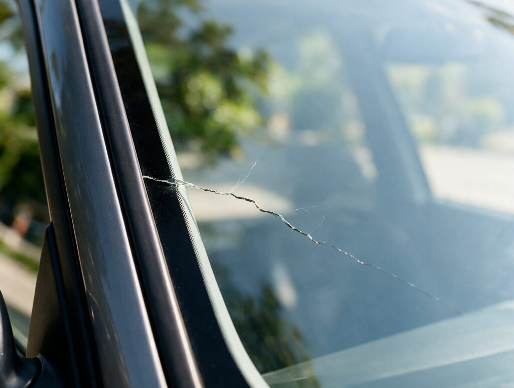 Crack at the edge of a car windscreen
