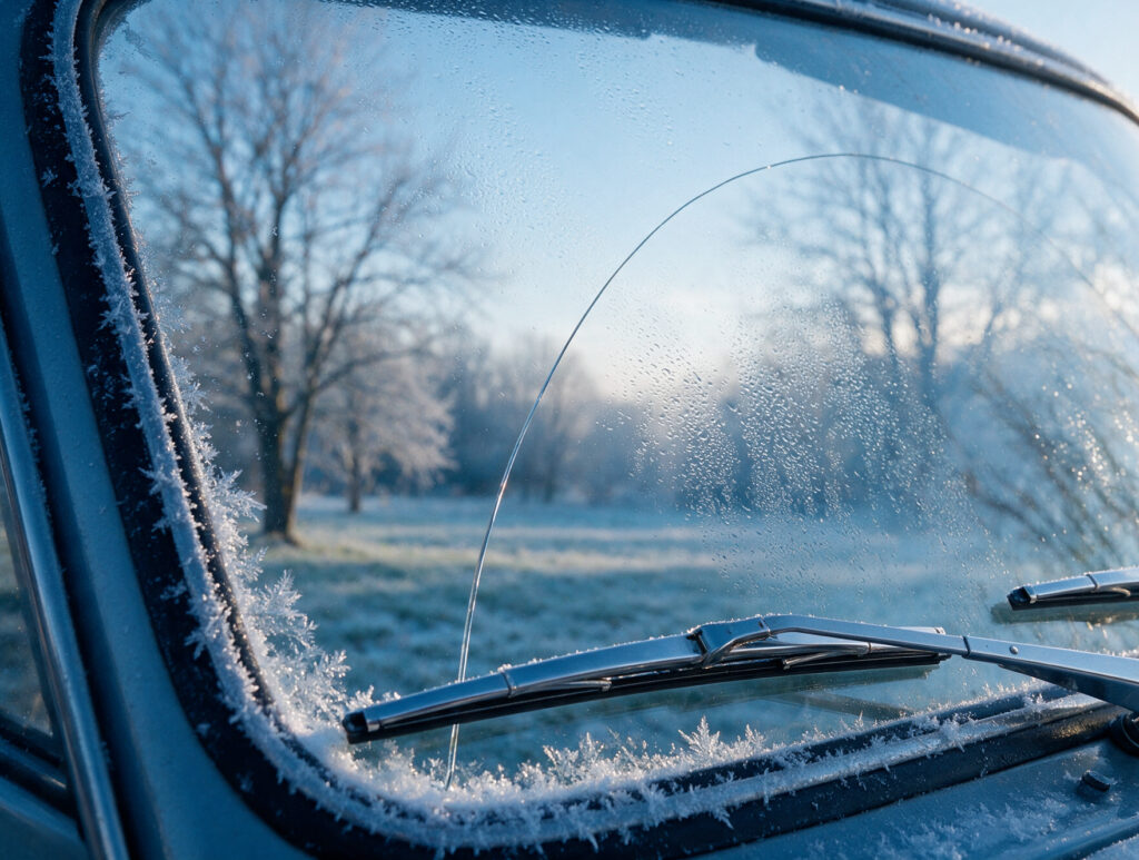 Stress crack in a windscreen from cold weather