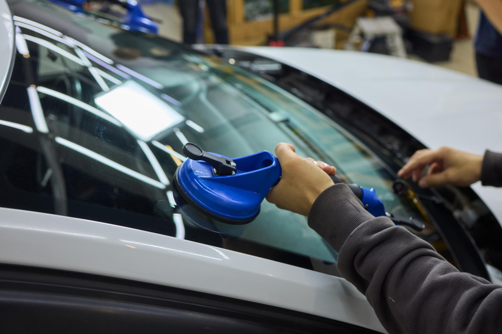 Windscreen being lifted into place